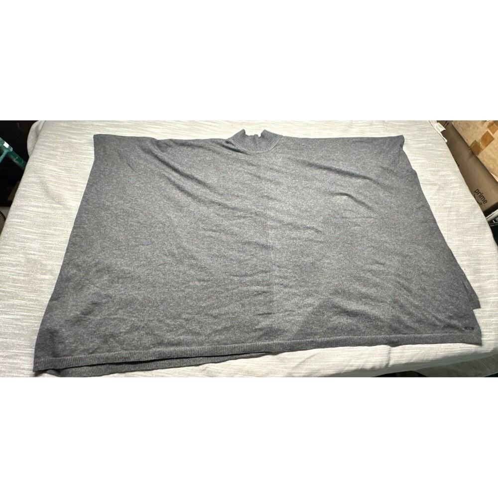 LAUREN RALPH LAUREN Black Label Convertible Mock Neck Poncho Sweater Gray OS